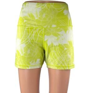 JoyLab Womens Green White Floral High Rise Running Athletic Biker Shorts Size XL